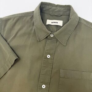 Buck Mason Mens Medium Olive Green Rayon Twill Short Sleeve Button Down Shirt